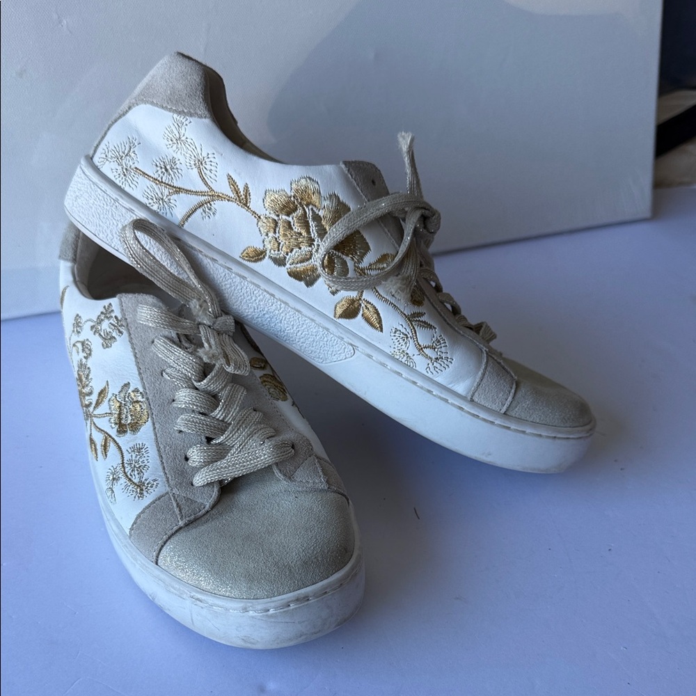 Johnny Was Women's White and Gold Sneakers